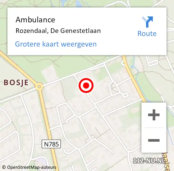 Locatie op kaart van de 112 melding: Ambulance Rozendaal, De Genestetlaan op 12 mei 2017 12:13