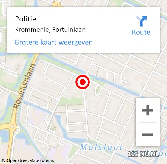 Locatie op kaart van de 112 melding: Politie Krommenie, Fortuinlaan op 12 mei 2017 12:26