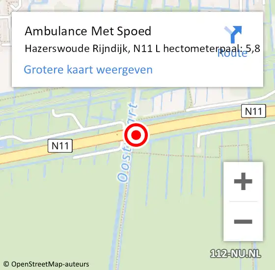 Locatie op kaart van de 112 melding: Ambulance Met Spoed Naar Hazerswoude Rijndijk, N11 L hectometerpaal: 5,8 op 12 mei 2017 12:52