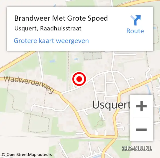 Locatie op kaart van de 112 melding: Brandweer Met Grote Spoed Naar Usquert, Raadhuisstraat op 12 mei 2017 14:21