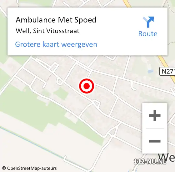 Locatie op kaart van de 112 melding: Ambulance Met Spoed Naar Well, Sint Vitusstraat op 12 mei 2017 15:16