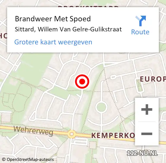 Locatie op kaart van de 112 melding: Brandweer Met Spoed Naar Sittard, Willem Van Gelre-Gulikstraat op 12 mei 2017 17:18