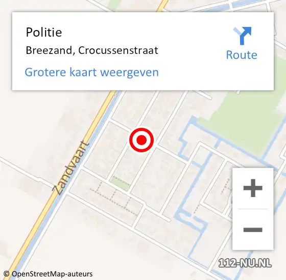 Locatie op kaart van de 112 melding: Politie Breezand, Crocussenstraat op 12 mei 2017 17:23