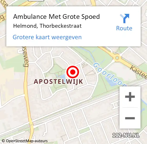 Locatie op kaart van de 112 melding: Ambulance Met Grote Spoed Naar Helmond, Thorbeckestraat op 12 mei 2017 18:10