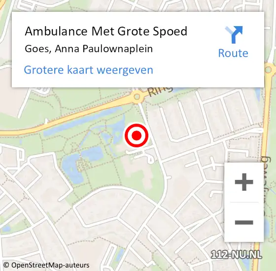 Locatie op kaart van de 112 melding: Ambulance Met Grote Spoed Naar Goes, Anna Paulownaplein op 12 mei 2017 19:01