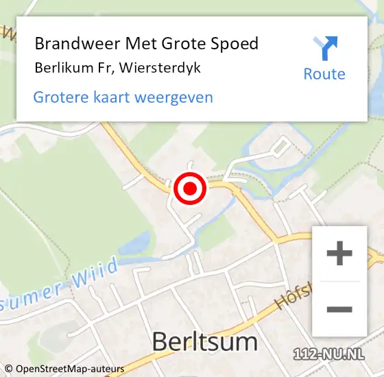 Locatie op kaart van de 112 melding: Brandweer Met Grote Spoed Naar Berlikum Fr, Wiersterdyk op 20 januari 2014 10:57