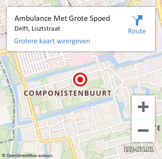 Locatie op kaart van de 112 melding: Ambulance Met Grote Spoed Naar Delft, Lisztstraat op 12 mei 2017 19:27