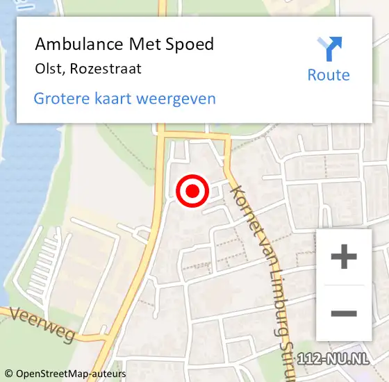 Locatie op kaart van de 112 melding: Ambulance Met Spoed Naar Olst, Rozestraat op 12 mei 2017 19:59