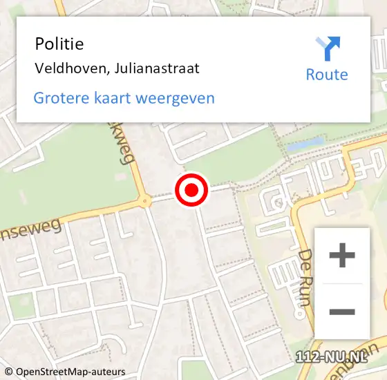 Locatie op kaart van de 112 melding: Politie Veldhoven, Julianastraat op 12 mei 2017 20:19