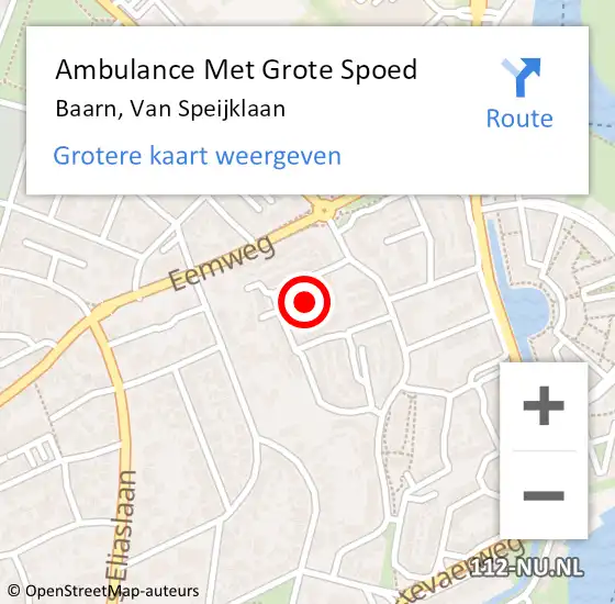 Locatie op kaart van de 112 melding: Ambulance Met Grote Spoed Naar Baarn, Van Speijklaan op 12 mei 2017 20:44