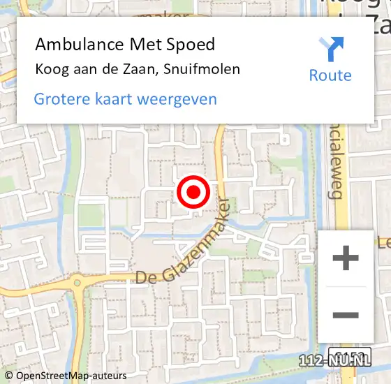 Locatie op kaart van de 112 melding: Ambulance Met Spoed Naar Koog aan de Zaan, Snuifmolen op 12 mei 2017 20:49