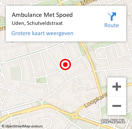 Locatie op kaart van de 112 melding: Ambulance Met Spoed Naar Uden, Schutveldstraat op 12 mei 2017 21:12