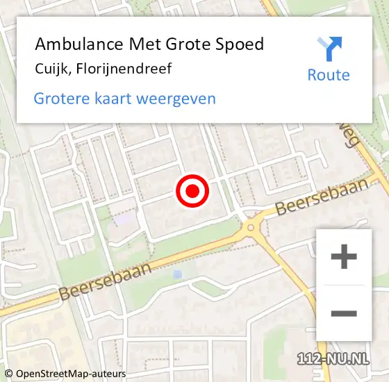 Locatie op kaart van de 112 melding: Ambulance Met Grote Spoed Naar Cuijk, Florijnendreef op 12 mei 2017 21:30