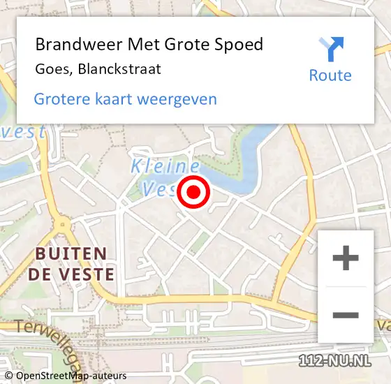 Locatie op kaart van de 112 melding: Brandweer Met Grote Spoed Naar Goes, Blanckstraat op 12 mei 2017 21:52