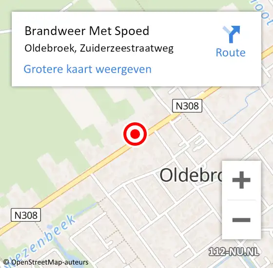 Locatie op kaart van de 112 melding: Brandweer Met Spoed Naar Oldebroek, Zuiderzeestraatweg op 12 mei 2017 22:22