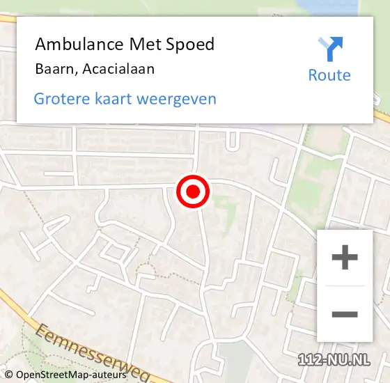 Locatie op kaart van de 112 melding: Ambulance Met Spoed Naar Baarn, Acacialaan op 12 mei 2017 22:23