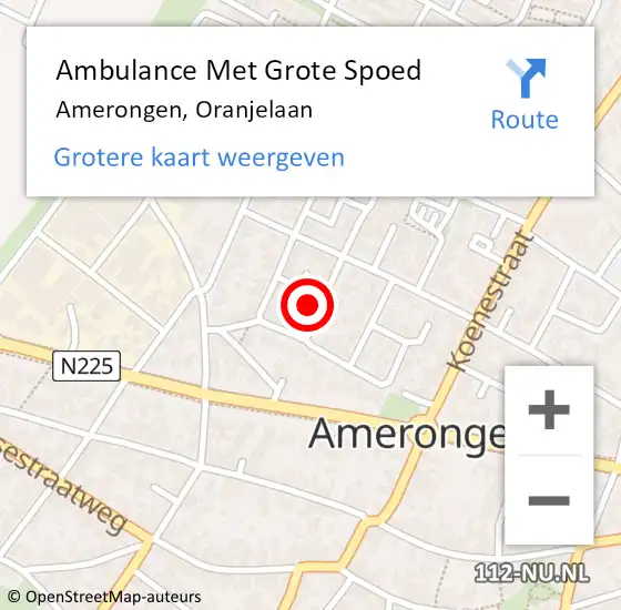 Locatie op kaart van de 112 melding: Ambulance Met Grote Spoed Naar Amerongen, Oranjelaan op 12 mei 2017 23:54