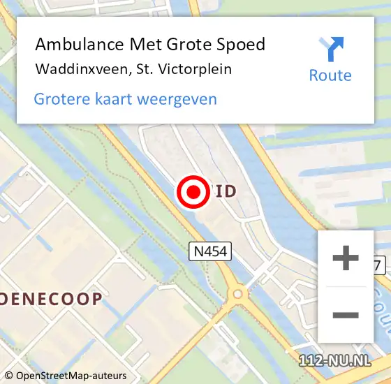 Locatie op kaart van de 112 melding: Ambulance Met Grote Spoed Naar Waddinxveen, St. Victorplein op 13 mei 2017 00:04