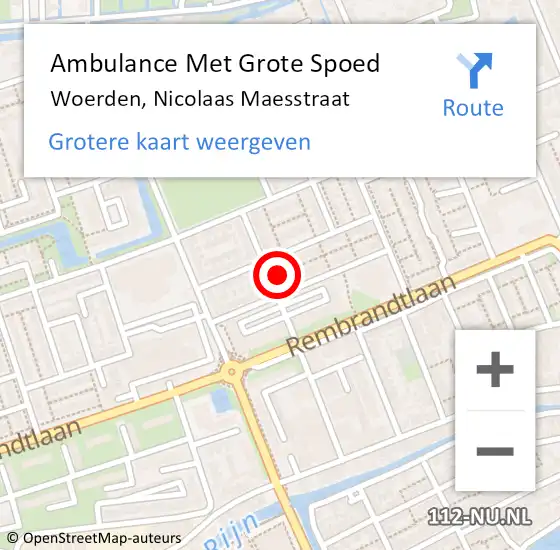 Locatie op kaart van de 112 melding: Ambulance Met Grote Spoed Naar Woerden, Nicolaas Maesstraat op 13 mei 2017 02:59