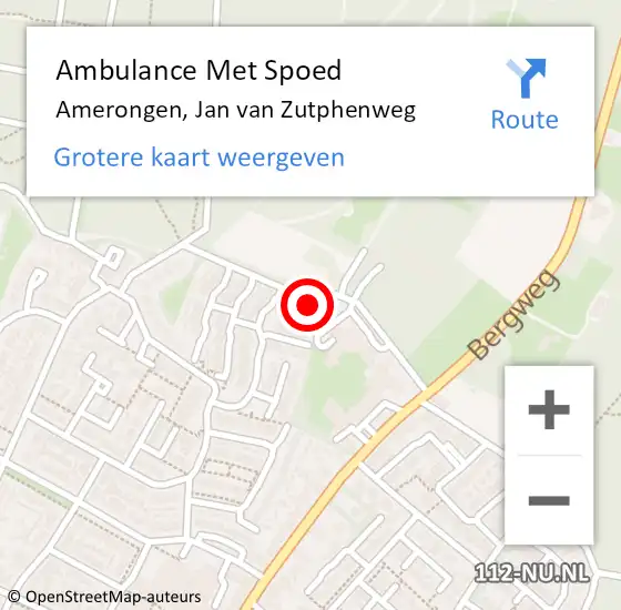 Locatie op kaart van de 112 melding: Ambulance Met Spoed Naar Amerongen, Jan van Zutphenweg op 13 mei 2017 04:14