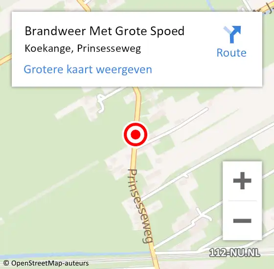 Locatie op kaart van de 112 melding: Brandweer Met Grote Spoed Naar Koekange, Prinsesseweg op 20 januari 2014 11:22