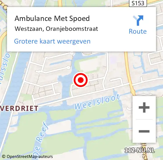 Locatie op kaart van de 112 melding: Ambulance Met Spoed Naar Westzaan, Oranjeboomstraat op 13 mei 2017 04:43