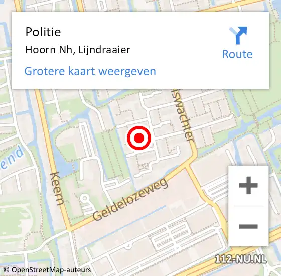 Locatie op kaart van de 112 melding: Politie Hoorn Nh, Lijndraaier op 13 mei 2017 05:19