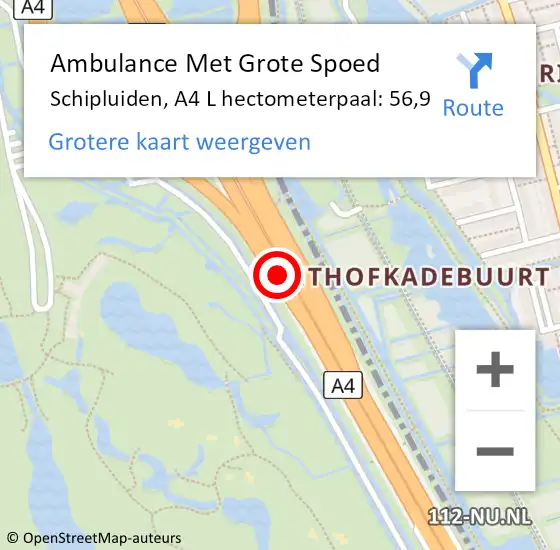 Locatie op kaart van de 112 melding: Ambulance Met Grote Spoed Naar Schipluiden, A4 R hectometerpaal: 59,3 op 13 mei 2017 06:13