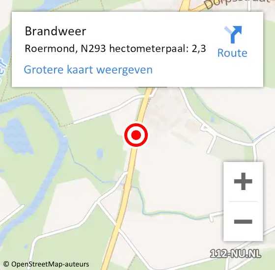 Locatie op kaart van de 112 melding: Brandweer Roermond, N293 hectometerpaal: 2,3 op 13 mei 2017 07:31