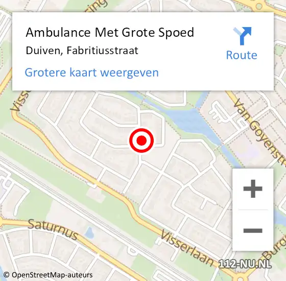 Locatie op kaart van de 112 melding: Ambulance Met Grote Spoed Naar Duiven, Fabritiusstraat op 13 mei 2017 08:36