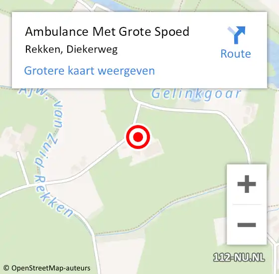 Locatie op kaart van de 112 melding: Ambulance Met Grote Spoed Naar Rekken, Diekerweg op 13 mei 2017 11:48