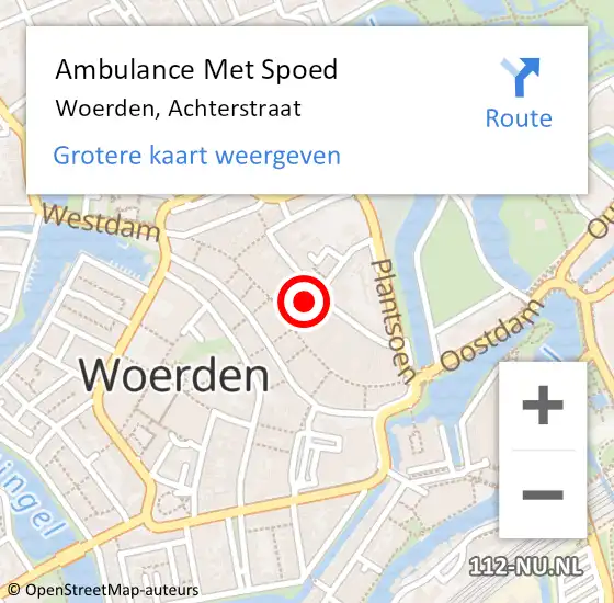 Locatie op kaart van de 112 melding: Ambulance Met Spoed Naar Woerden, Achterstraat op 13 mei 2017 14:12