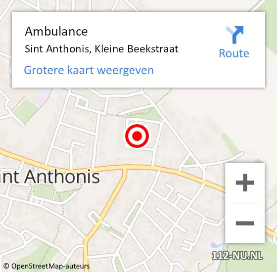 Locatie op kaart van de 112 melding: Ambulance Sint Anthonis, Kleine Beekstraat op 13 mei 2017 14:45