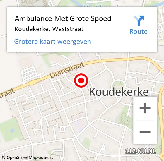 Locatie op kaart van de 112 melding: Ambulance Met Grote Spoed Naar Koudekerke, Weststraat op 13 mei 2017 17:53