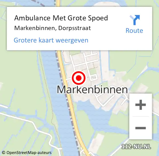 Locatie op kaart van de 112 melding: Ambulance Met Grote Spoed Naar Markenbinnen, Dorpsstraat op 13 mei 2017 18:46