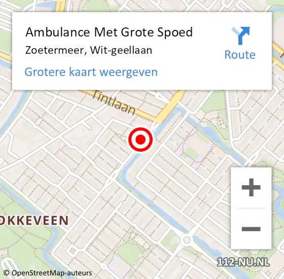 Locatie op kaart van de 112 melding: Ambulance Met Grote Spoed Naar Zoetermeer, Wit-geellaan op 13 mei 2017 20:22
