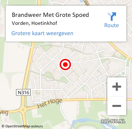 Locatie op kaart van de 112 melding: Brandweer Met Grote Spoed Naar Vorden, Hoetinkhof op 13 mei 2017 21:07