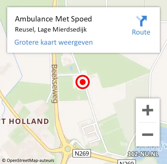 Locatie op kaart van de 112 melding: Ambulance Met Spoed Naar Reusel, Lage Mierdsedijk op 13 mei 2017 22:07
