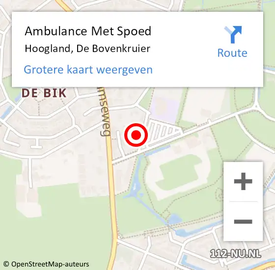 Locatie op kaart van de 112 melding: Ambulance Met Spoed Naar Hoogland, De Bovenkruier op 13 mei 2017 22:33