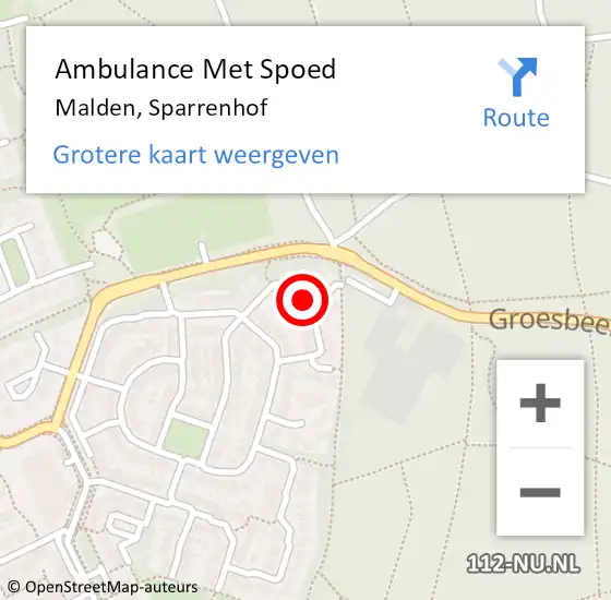 Locatie op kaart van de 112 melding: Ambulance Met Spoed Naar Malden, Sparrenhof op 14 mei 2017 00:51