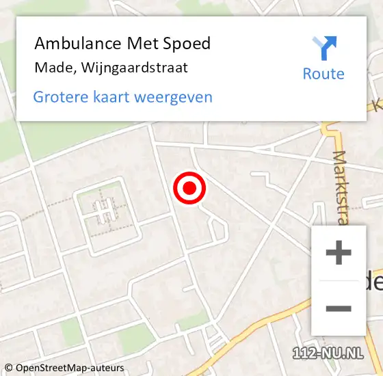 Locatie op kaart van de 112 melding: Ambulance Met Spoed Naar Made, Wijngaardstraat op 14 mei 2017 02:37