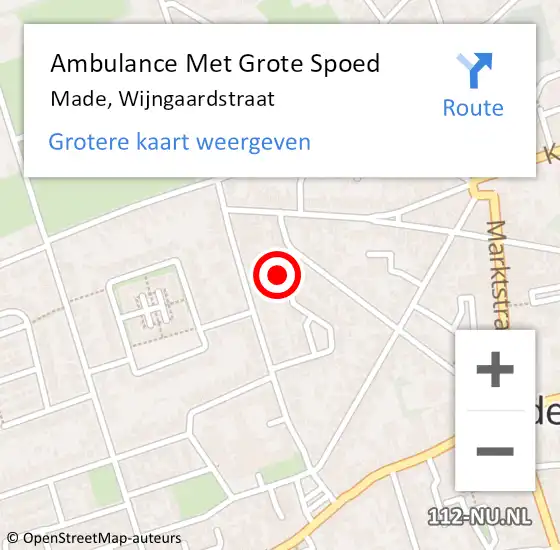 Locatie op kaart van de 112 melding: Ambulance Met Grote Spoed Naar Made, Wijngaardstraat op 14 mei 2017 02:38