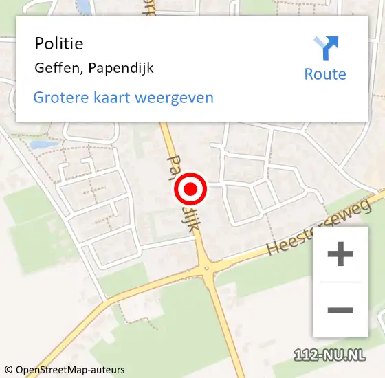 Locatie op kaart van de 112 melding: Politie Geffen, Papendijk op 14 mei 2017 03:14