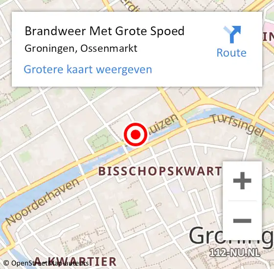 Locatie op kaart van de 112 melding: Brandweer Met Grote Spoed Naar Groningen, Ossenmarkt op 19 september 2013 20:48