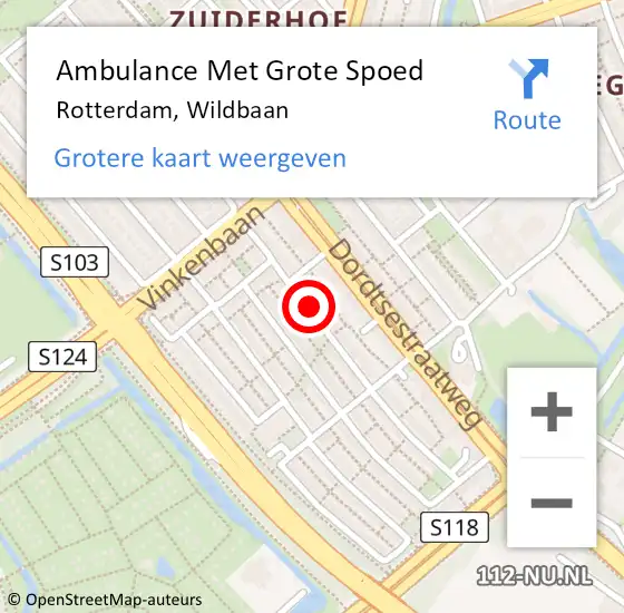 Locatie op kaart van de 112 melding: Ambulance Met Grote Spoed Naar Rotterdam, Wildbaan op 14 mei 2017 08:37