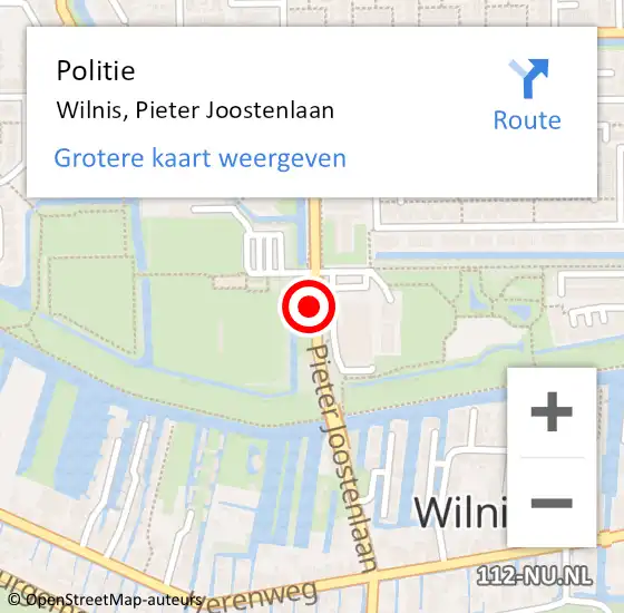 Locatie op kaart van de 112 melding: Politie Wilnis, Pieter Joostenlaan op 20 januari 2014 12:56