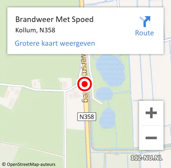 Locatie op kaart van de 112 melding: Brandweer Met Spoed Naar Kollum, N358 op 14 mei 2017 10:46