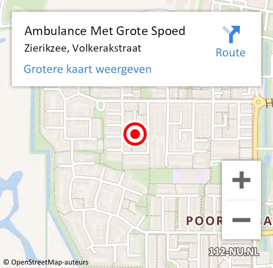 Locatie op kaart van de 112 melding: Ambulance Met Grote Spoed Naar Zierikzee, Volkerakstraat op 14 mei 2017 10:52