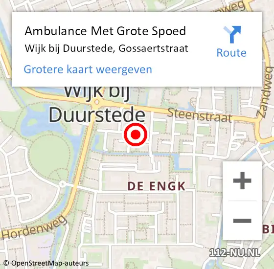 Locatie op kaart van de 112 melding: Ambulance Met Grote Spoed Naar Wijk bij Duurstede, Gossaertstraat op 14 mei 2017 11:27