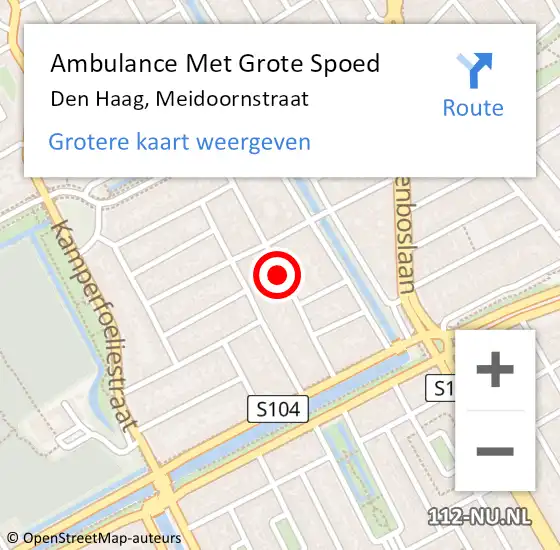 Locatie op kaart van de 112 melding: Ambulance Met Grote Spoed Naar Den Haag, Meidoornstraat op 14 mei 2017 11:37